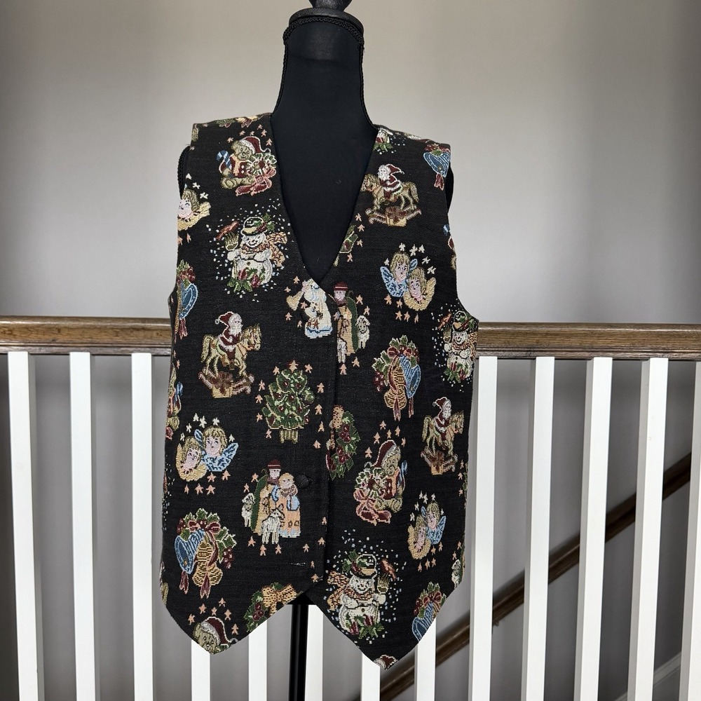 Westbound Tapestry Christmas Holiday Cottage Vest Medium 80s 90s Vintage Granny